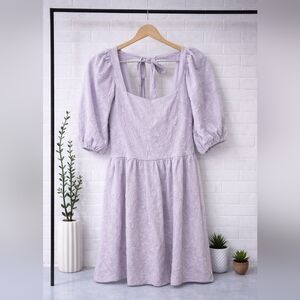 Vintage Forever 21 Heavy Lavender Puff Sleeve Dress Tie Back A Line Spring M